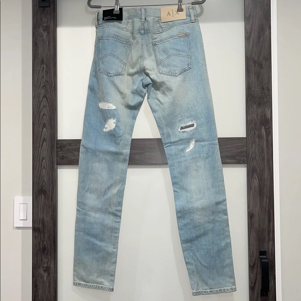 Armani Exchange Light Blue Distressed Slim 5 pocket Jeans NWT 30 x 33 30R
